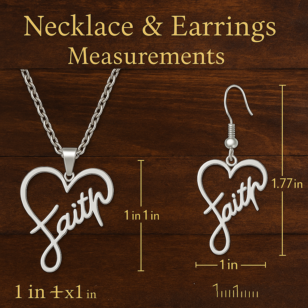 Faith Jewelry Set – Heart Pendant Necklace, Bracelet & Earrings • Stainless Steel Inspirational Gift for Women • Elegant Boutique Keepsake