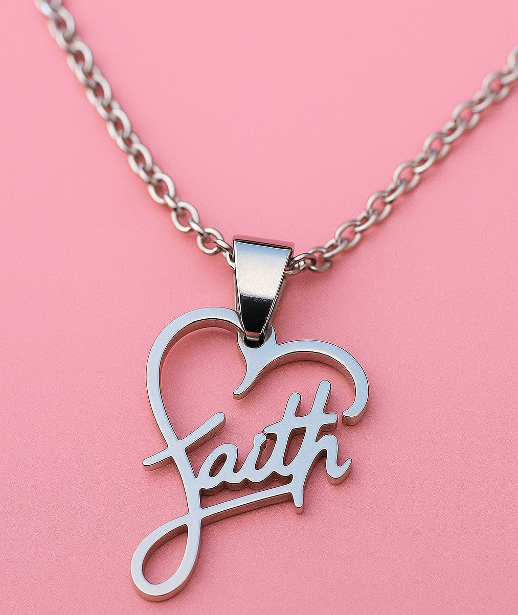 Faith Jewelry Set – Heart Pendant Necklace, Bracelet & Earrings • Stainless Steel Inspirational Gift for Women • Elegant Boutique Keepsake