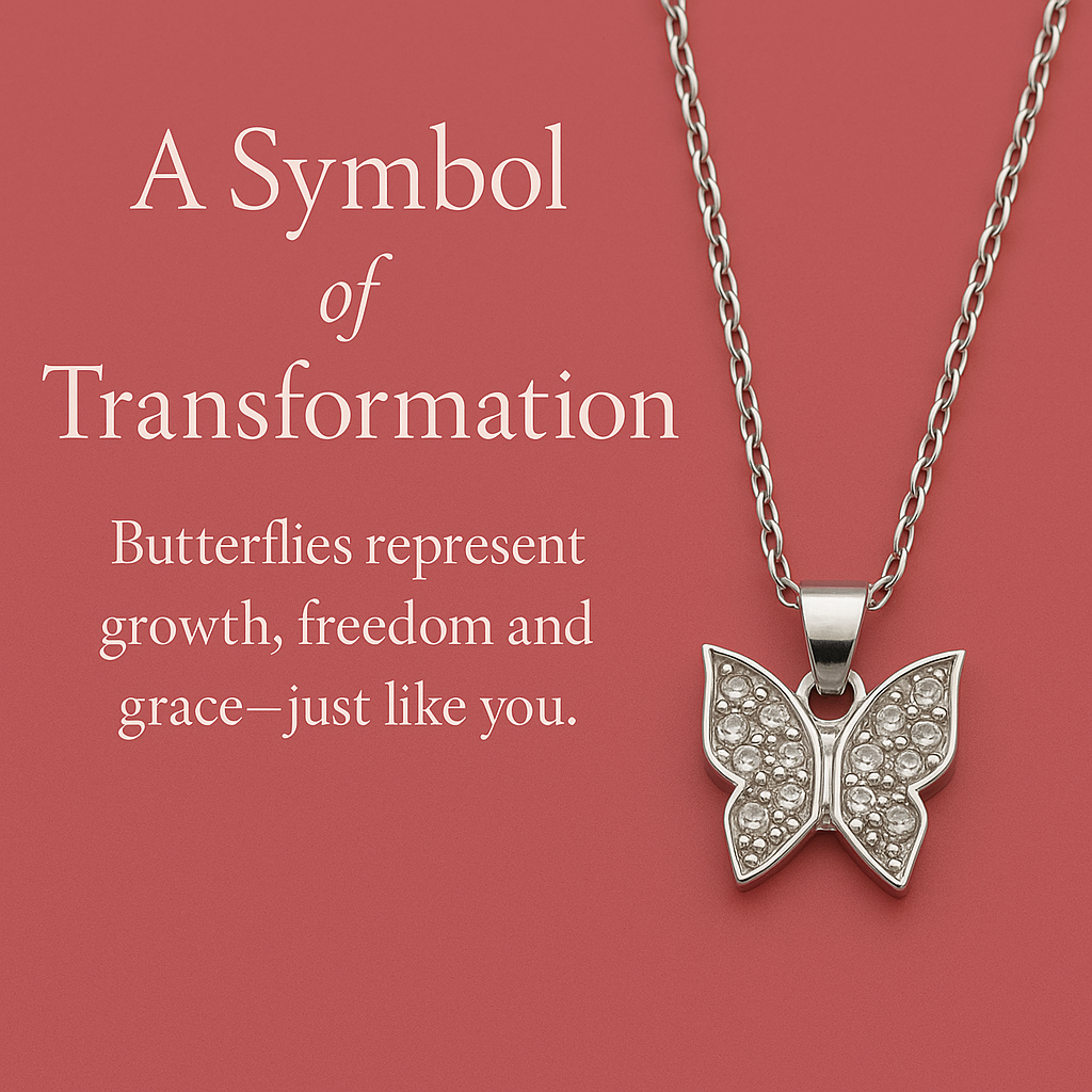 Butterfly Moissanite Jewelry Set – Sterling Silver Necklace, Bracelet, Earrings & Ring • Adjustable Gift for Women • Symbol of Transformation