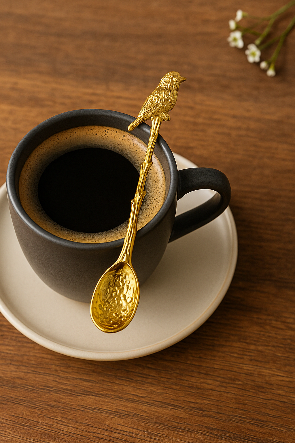 Golden Nature Spoon Set – 4 Collectible Mini Gold Coffee & Tea Spoons, Bird Dragonfly Starfish Flower Design, Gift Boxed