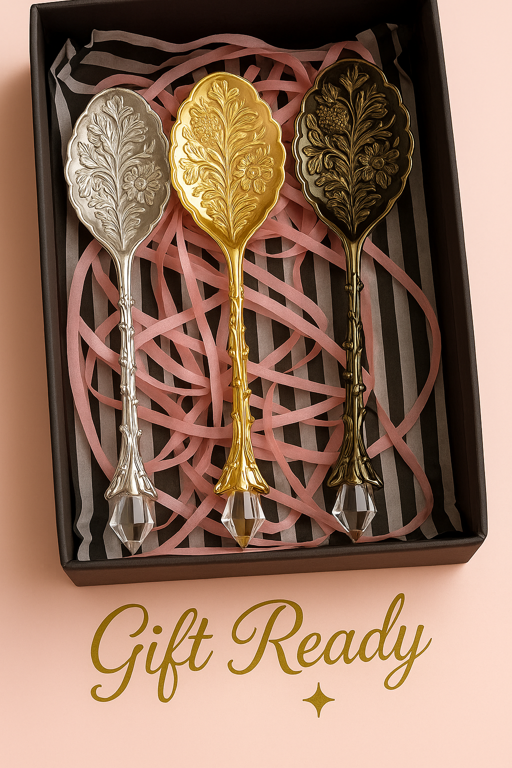 Crystal Mini Spoons Boutique for Tea & Coffee • Set of 3 Colors • Luxury Gift for Tea Lovers & Dessert Moments