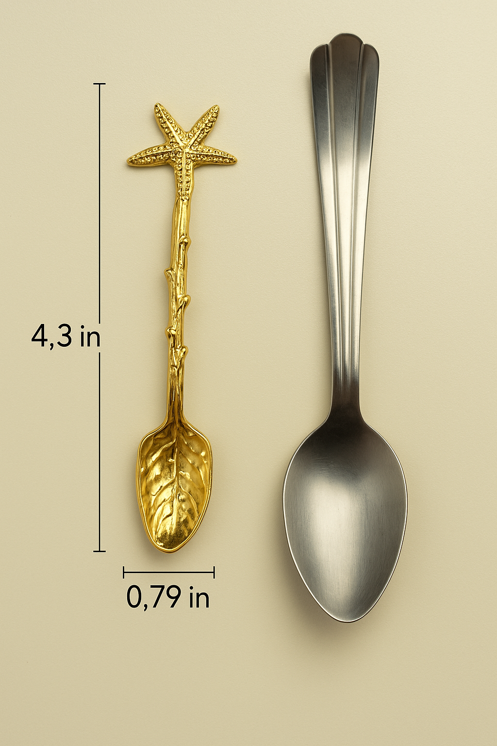 Golden Nature Spoon Set – 4 Collectible Mini Gold Coffee & Tea Spoons, Bird Dragonfly Starfish Flower Design, Gift Boxed