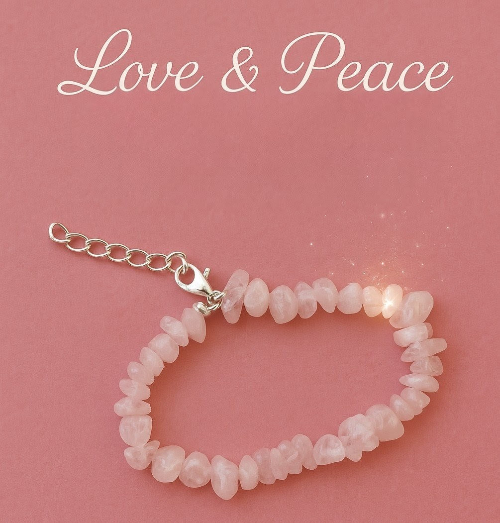 Pink Rose Quartz Crystal Bracelet,Soothing Energy for Compassion, Love & Calm