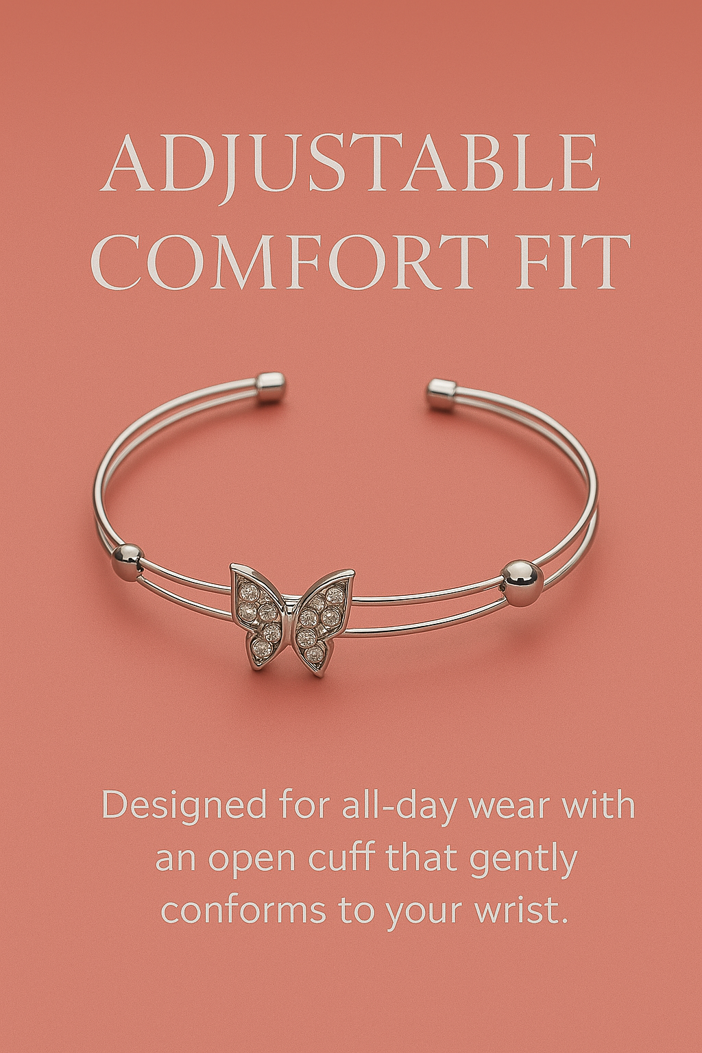 Butterfly Moissanite Jewelry Set – Sterling Silver Necklace, Bracelet, Earrings & Ring • Adjustable Gift for Women • Symbol of Transformation